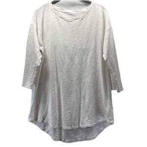 Chicos Ultimate Tee Top Size Medium White Slub Cotton Modal 3/4 Sleeves Pullover